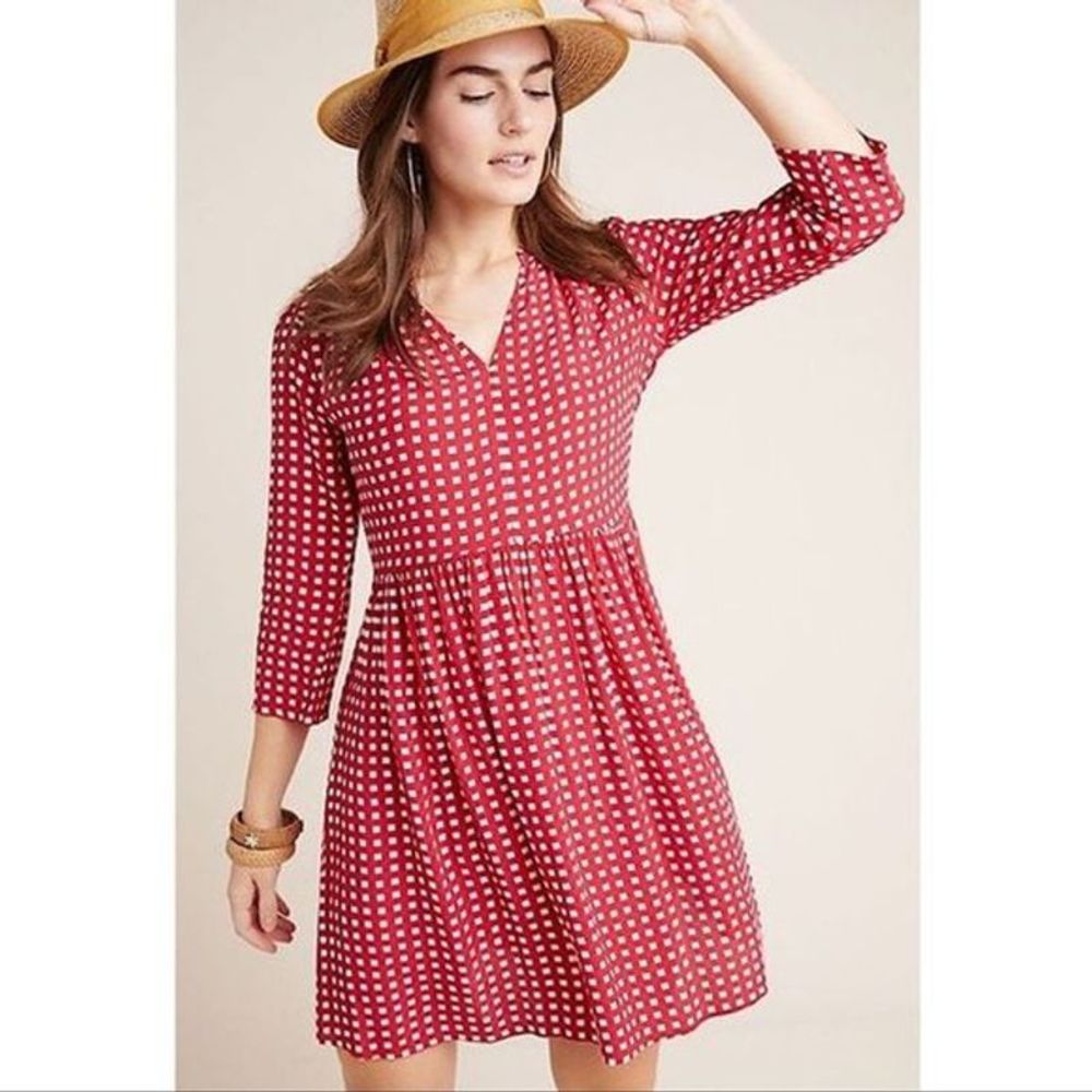 Anthropologie Maeve Juno Dress in Red White Plaid